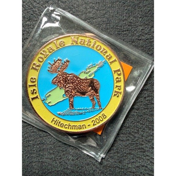Oakcoins Other - Oakcoins Isle Royale National Park 2008 Hitechman Geocoin Moose Wolf Trackable